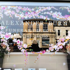 cherry blossom spring window display painting artist Cheltenham
